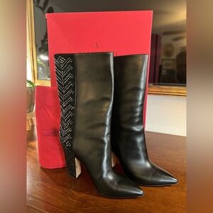 Valentino Black and Silver Studded Heeled Boots